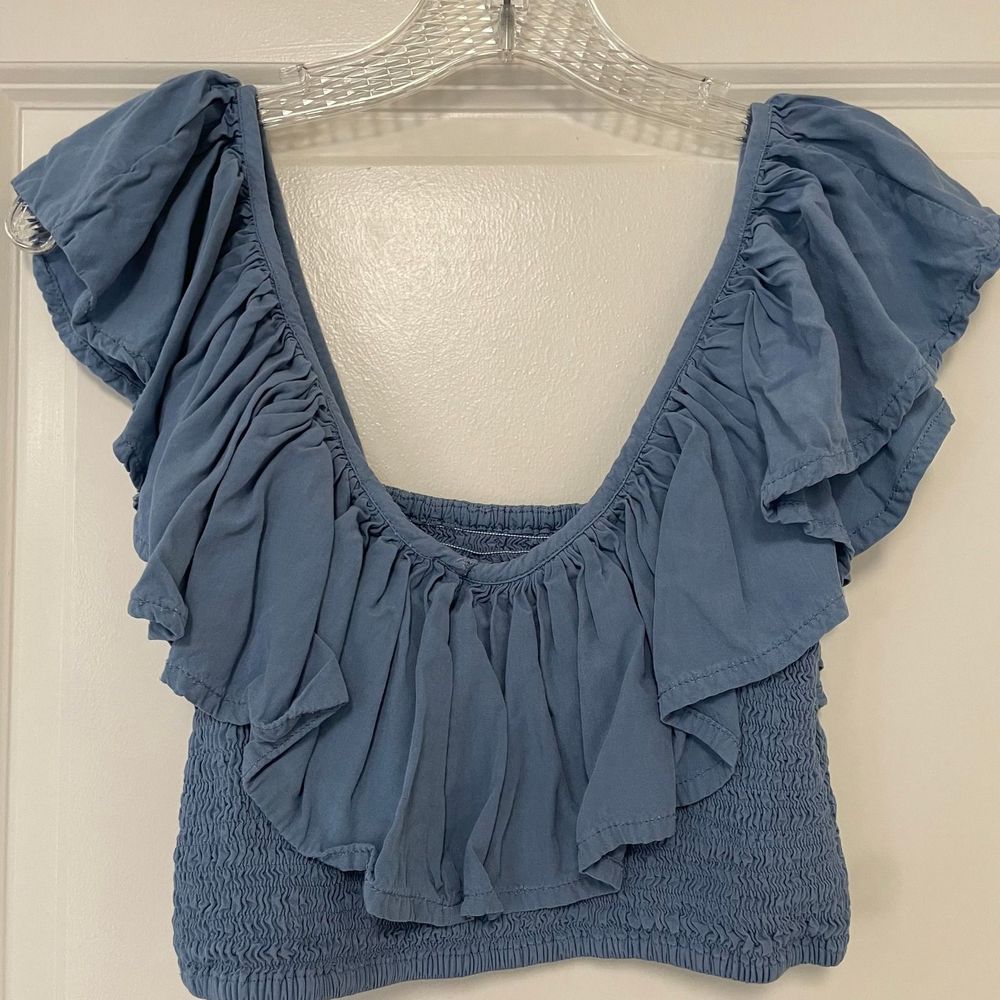 San Lorenzo GYPSY BY THE SEA Blue Short Sleeve Crop Top Size M